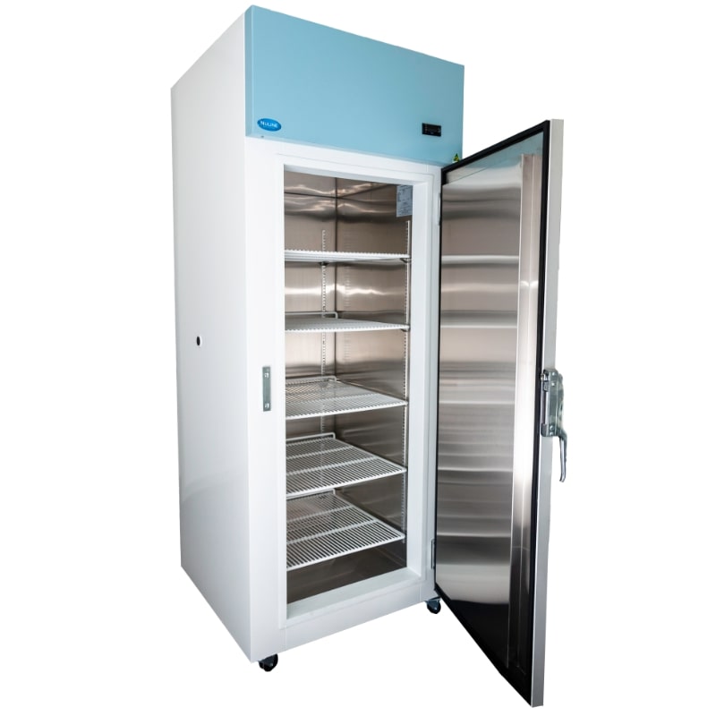 Nuline NHFTS600 Top Mounted Spark Safe Freezer Solid Door Open Angled Right View