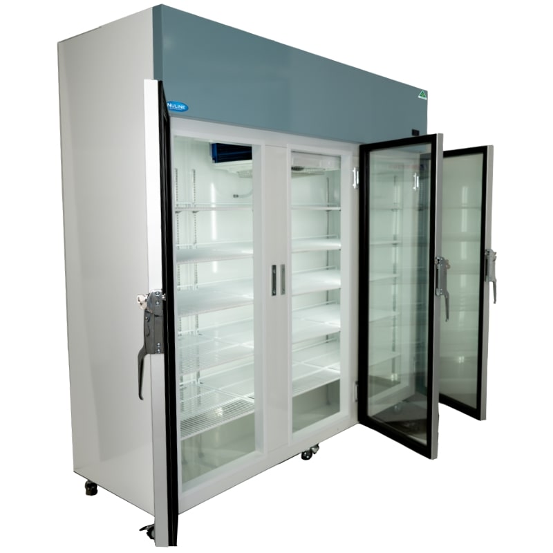 Nuline NLM1614-3 Laboratory Refrigerator Glass Door Open Angled View