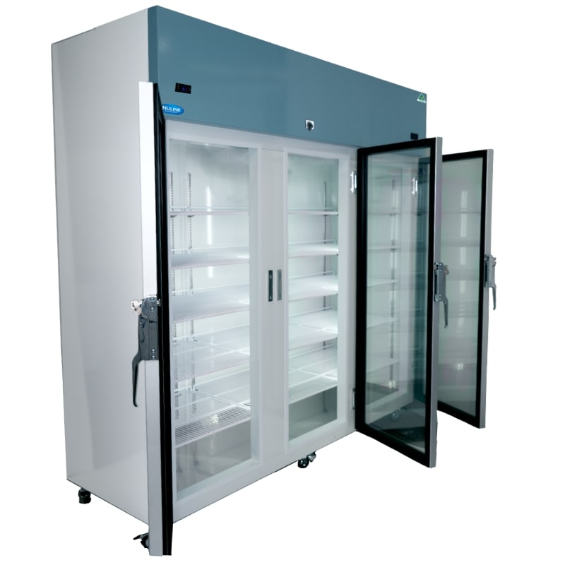 Nuline NLMDR1614 Dual Lab Fridge Glass Open Angle