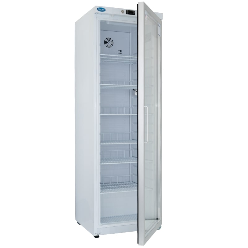 Nuline PR350 Pharmacy Refrigerator Glass Door Open  Angled Right View