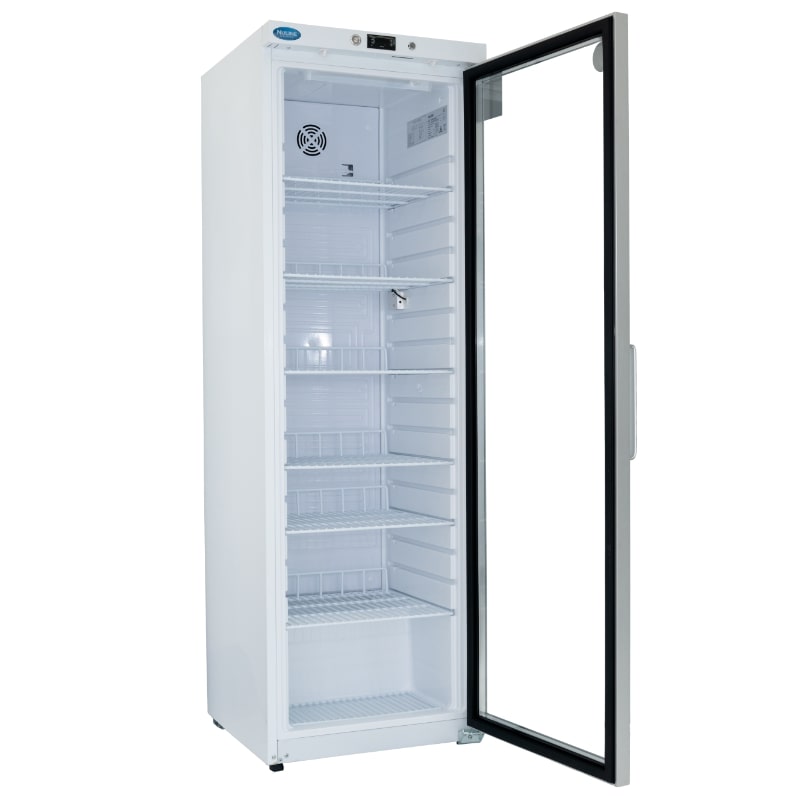 Nuline PR350 Pharmacy Refrigerator Glass Door Open Wide Angled Right View