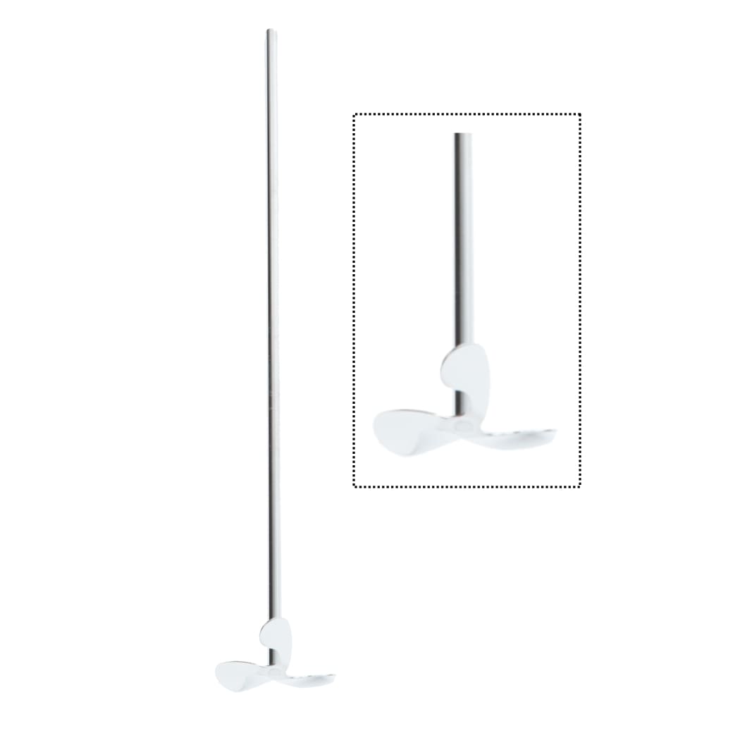 Ohaus Achiever 5000 Series 40x0.7cm Stirrer Shaft Standing Upright with Propeller and Close Up Propeller View to Right - Front View