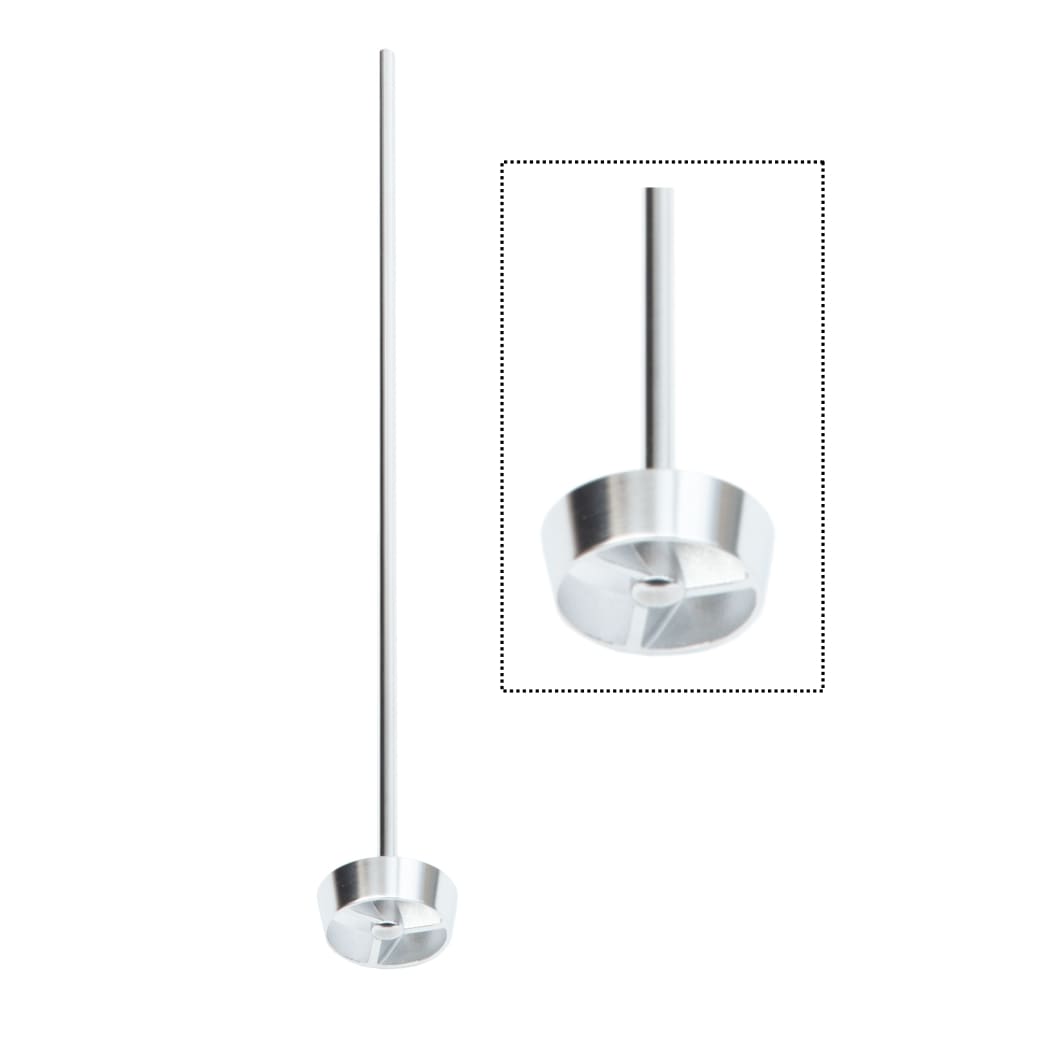 Ohaus Achiever 5000 Series 40x0.7cm Stirrer Shaft Standing Upright with Turbo Propeller and Close Up Propeller View to Right - Front View