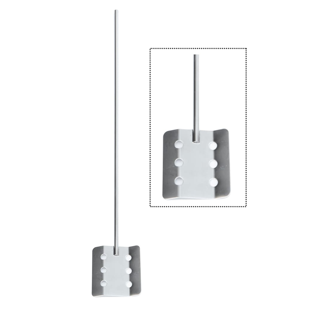 Ohaus Achiever 5000 Series 51x0.7cm Stirrer Shaft Standing Upright with 6 Hole Paddle and Close Up Paddle View to Right - Front View