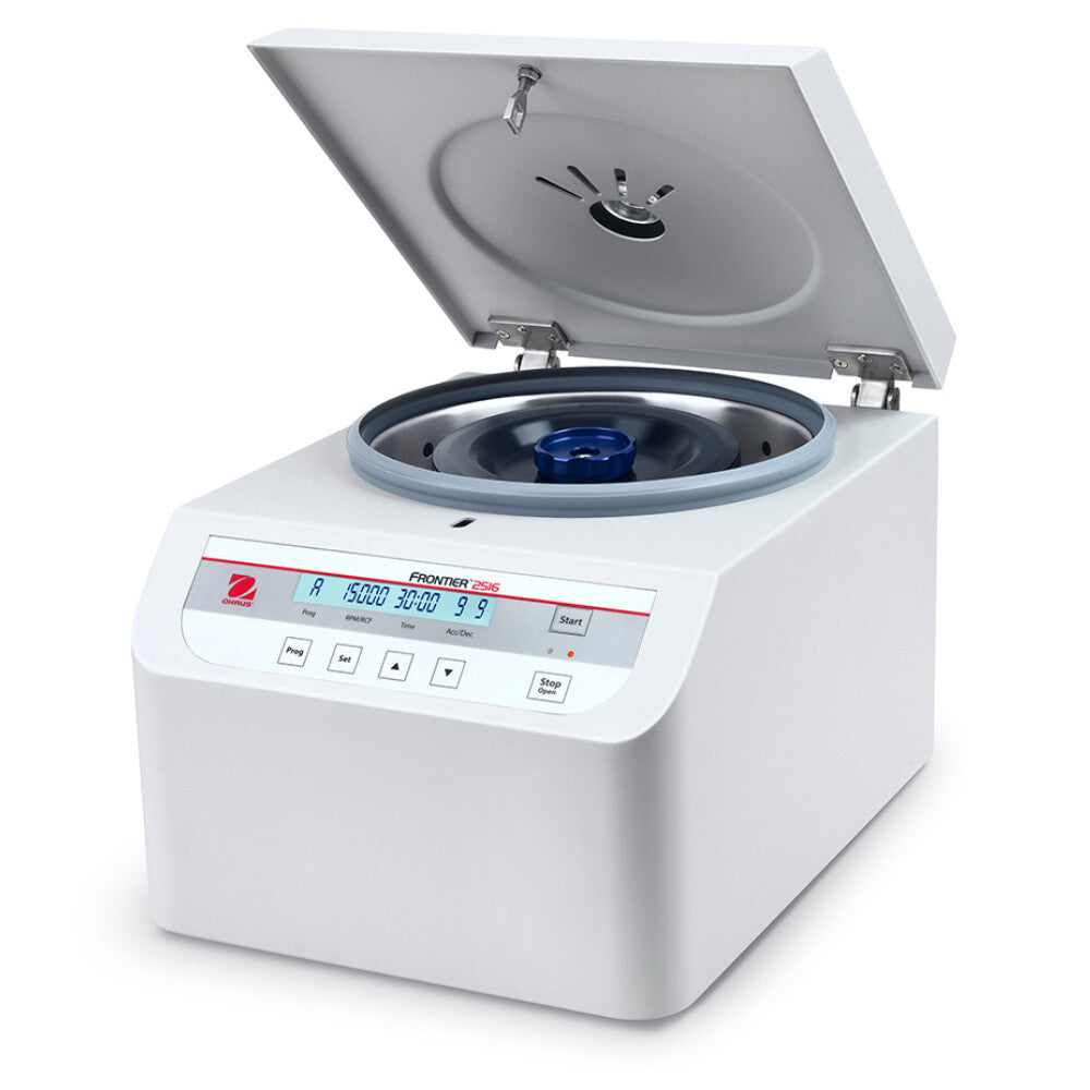 Ohaus Frontier 2000 Series FC2516 Micro Centrifuge Open Lid Angled Left Front View
