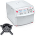 Ohaus Frontier 5000 Series FC5706P Multi Centrifuge Closed Lid Angled Right Top Front View with R97 Rotor to Left Side