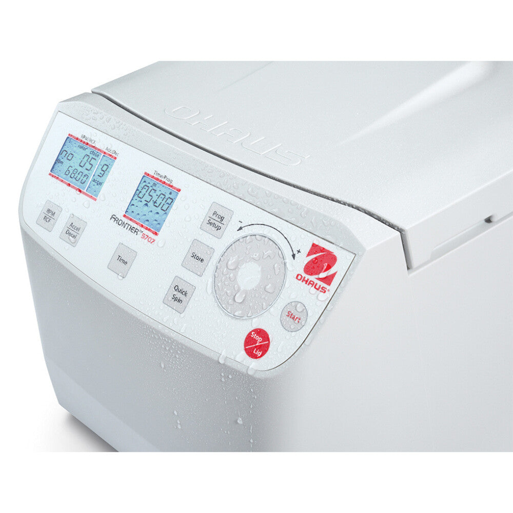 Ohaus Frontier 5000 Series FC5707 Multi Centrifuge Closed Lid Control Panel Close Up Angled Left Top View