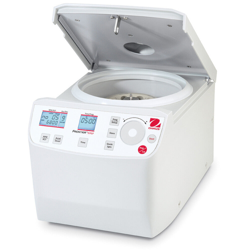 Ohaus Frontier 5000 Series FC5707 Multi Centrifuge Open Lid Angled Left Top Front View
