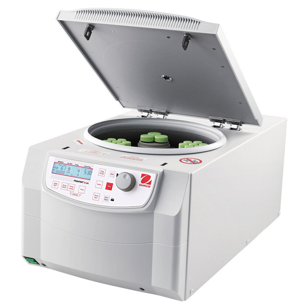 Ohaus Frontier 5000 Series FC5718R Multi Pro Centrifuge Open Lid Angled Left Top Front View