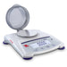 Ohaus Scout SJX Jewellery Scale External Calibration Small Pan with Draft Shield Open Angled Right Top Front View