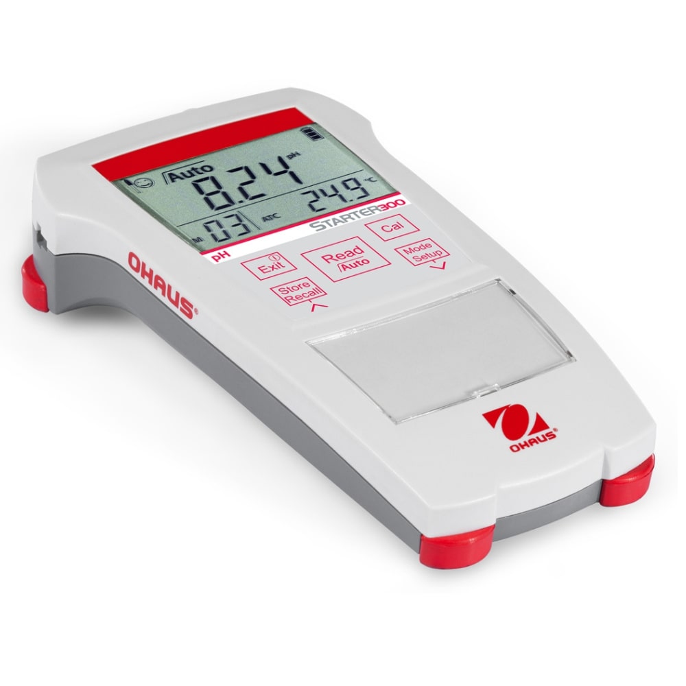 Ohaus Starter ST300pH Portable Meter Placed on Flat Surface Angled Right Front View