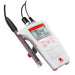 Ohaus Starter ST300pH Portable Meter with Open Stand and ST322 Electrode Attached to Left Side of Meter Angled Right Front View