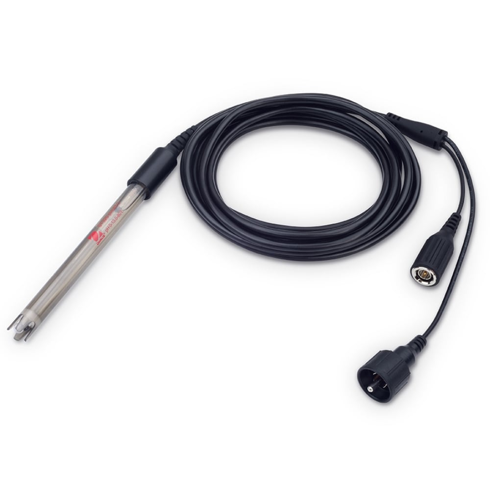 Ohaus Starter ST320 3 in 1 Non-Refillable Plastic Shaft pH Electrode with IP67 Rating and 3m Cable Rolled Up on Flat Surface Top View