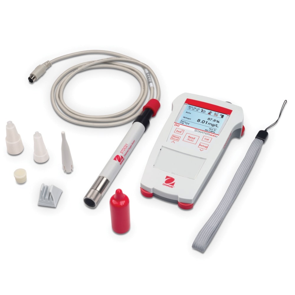 Ohaus Starter ST400D-G Kit Contents Spread Out on Flat Surface Top View