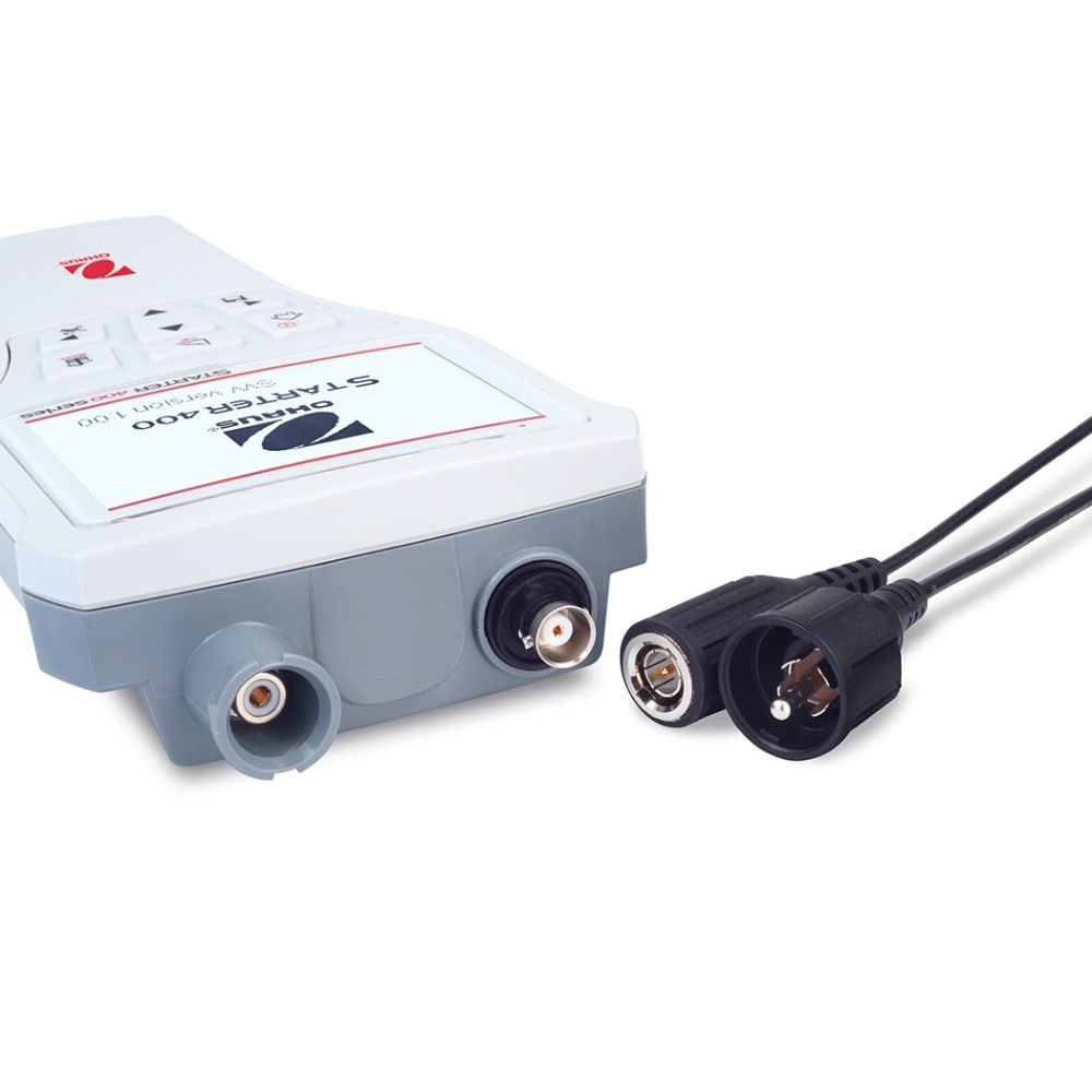 Ohaus Starter ST400 pH Portable Meter Showing Probe Cables Un-Attached to Top of Meter Top View
