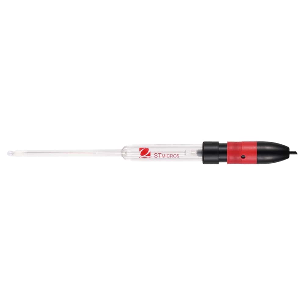 Ohaus Starter STMICRO5 2 in 1 Refillable Glass Shaft pH Electrode on Flat Surface Top Horizontal View