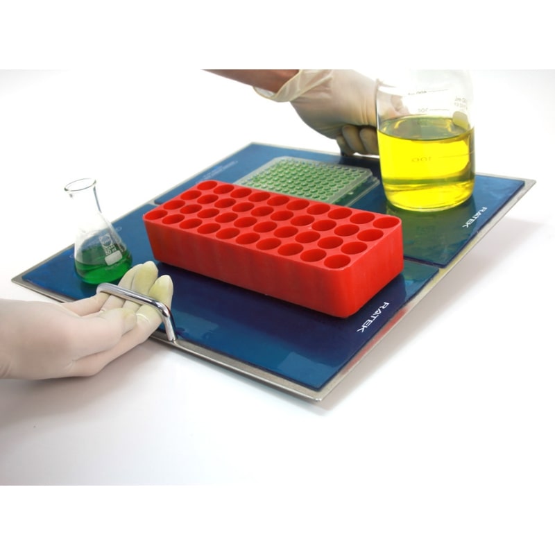 Ratek AT5 Adhesive Mat Tray to Suit Medium Shakers - with Various Items Top Angled View