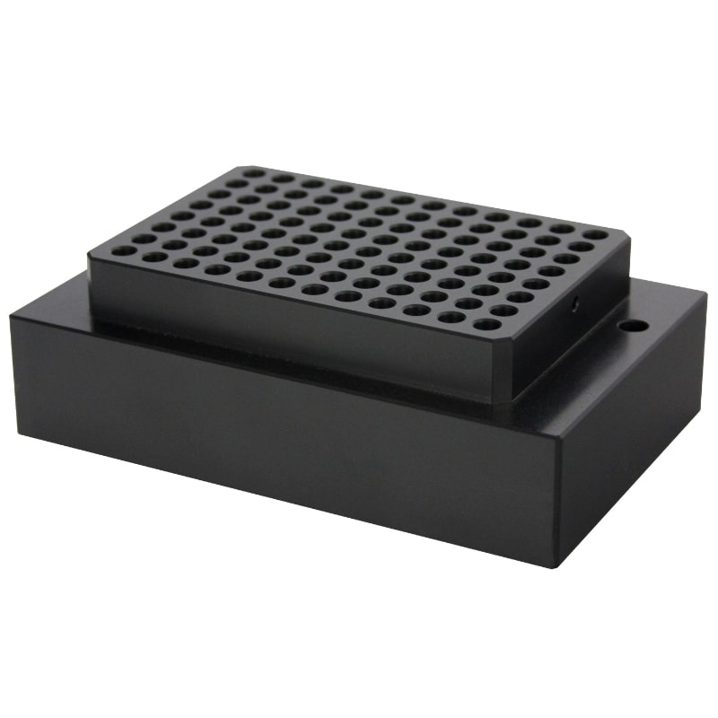 Ratek MB2 Block to Suit Tapered Point 96 Well Plate Front Angled View