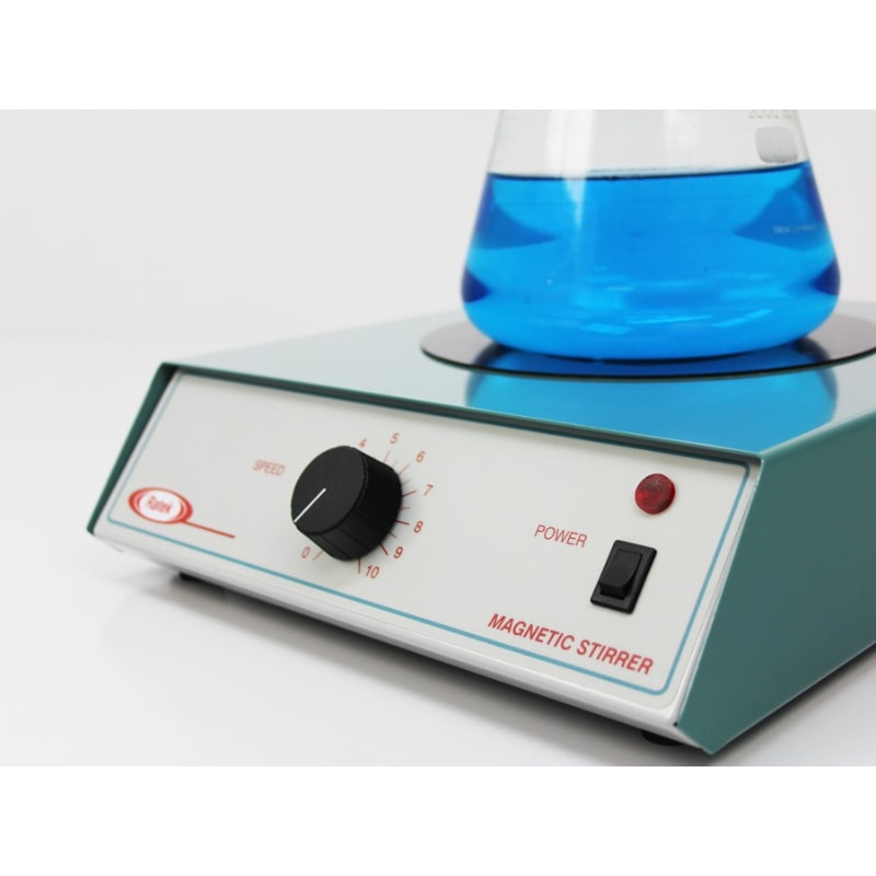 Ratek MS10 Large Magnetic Stirrer with Flask Control Panel Front Angled View