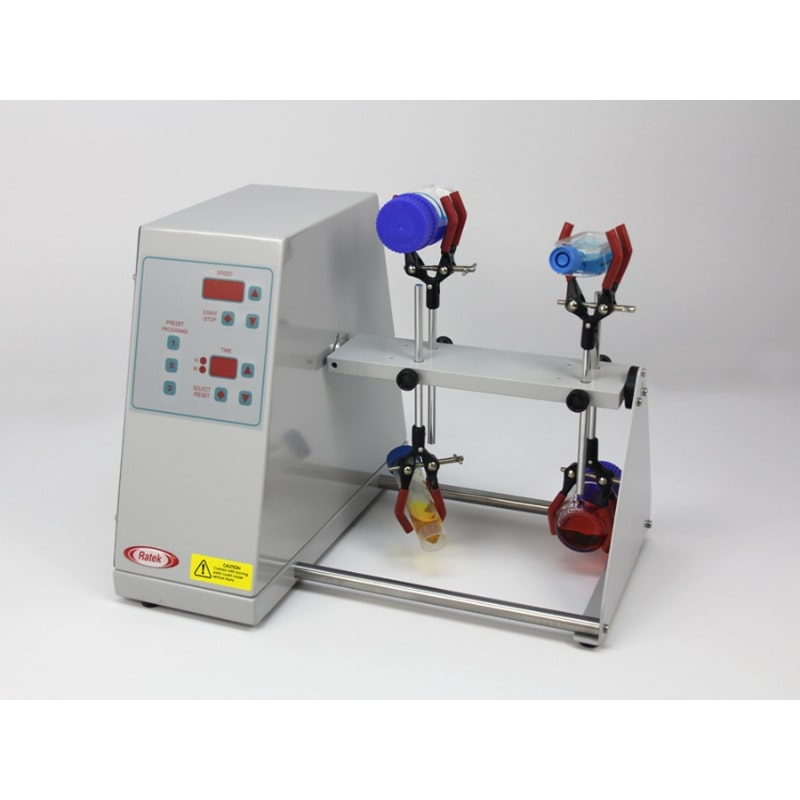 Ratek RM4 Rotary Mixer with Supplied UMC1 Clamps Front Angled View