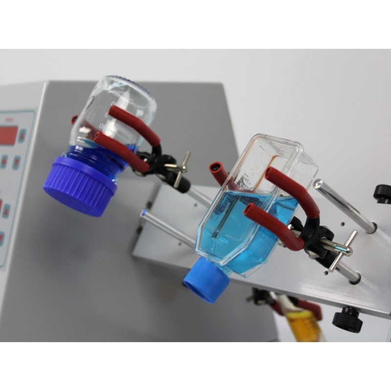 Ratek RM4 Rotary Mixer with Supplied UMC1 Clamps Holding Bottles Front Angled View