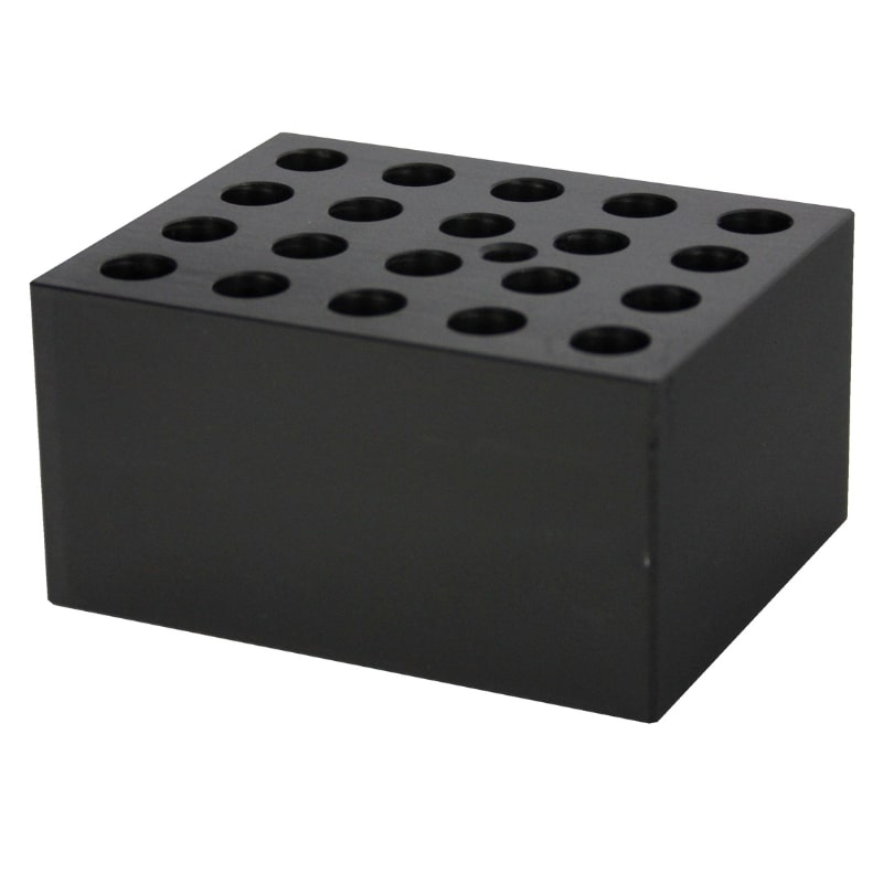 Ratek VB20 Block for 20 x 2ml Flat Bottom Vials Top Angled View Front Angled View